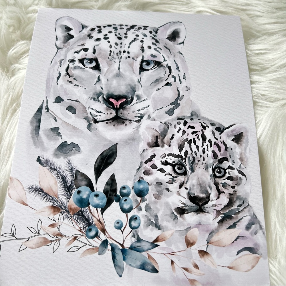 Wall Art Print Watercolor Snow Leopard Arctic Poster Unframed - Picture 8 of 12
